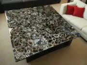 30" Black Square Agate Stone Coffee Sofa Table Kitchen Slab Conference Table Dec