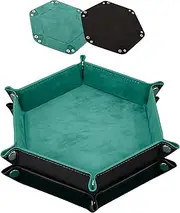 SIQUK 2 Pieces Dice Tray PU Leather Dice Trays Folding Hexagon Dice Holder Tray for Dice Games Like RPG, DND and Other Table Games (Cyan and Black)