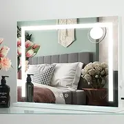 LEINASEN Hollywood Vanity Mirror Large Makeup Mirror with Lights, Metal Frame, Dimmable 3 Modes, Touch Control, USB Charging, Tabletop or Wall-Mounted, 22.83" x 17.5", White