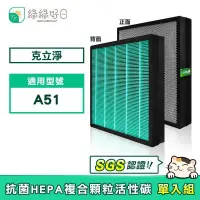 在飛比找PChome24h購物優惠-綠綠好日 適用 克立淨 A51【單入組】HEPA抗菌濾芯 複