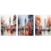 3pcs Red Telephone Booth and Big Ben in London Print 100% Australian Made 3 x 40x60cm (Metal Print)