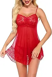 [Avidlove] Women Sexy Lingerie Lace Mesh Curved Hem Babydoll Chemise