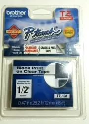 New Genuine Brother P-touch TZ-131 Black Print on Clear Tape 1/2 Inch Width