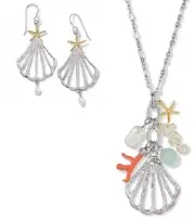 NWTag Brighton PARADISE COVE Silver Shell Necklace Earring SET Charms MSRP $200