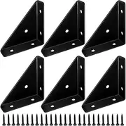 6Pcs Corner Brace Brackets, 66mm x 66mm Corner Braces, Metal Corner Brackets, Angle Bracket, Triangle Shelf Bracket for Desk Bed Edge, Black