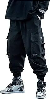 [PAODIKUAI] Men Techwear Matte Black Jogger Pants Relaxed Fit Streetwear Pants with Multiple Pockets