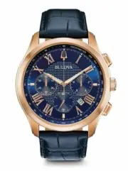 Bulova Wilton men watch Chronograph Stainless Steel blue leather strap 97B170