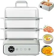 3 Tier Food Steamer, 21.5l Vegetable Steamer with 3.5l Non-Stick Bottom Cooking Pot, 24h Reservation, 12h Heat Preservation, Water Shortage Reminder, Nesting Storage, Steam Cooker Healthy