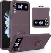 [UEEBAI] Silicone Case with Ring for Samsung Galaxy Z Flip 4 5G, Lightweight Foldable Slim Case Shock Absorption Slim Cover with Ring 360 Degree Rotation Stand Protective Cover - Sakura Purple