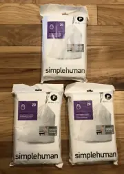 Lot of 3 Code P 20 Ct SIMPLEHUMAN Custom Fit Trash Bags Can Liners Refill Size