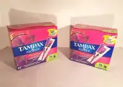2 Boxes Of Tampax Radiant Super Absorbency Tampons, Unscented, 32 Count Dmgd Box