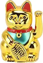 4 Inch Lucky Fortune Cat Maneki Neko, Lucky Cat Decor Hand Waving Welcoming Cat for Home Desk Ornament Gift Giving, Feng Shui Business Ornament Home Decor (Gold)