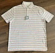 Hickey Freeman NWT Mens L Golf Polo Shirt White Orange Burgundy BlueStripeNWT$94