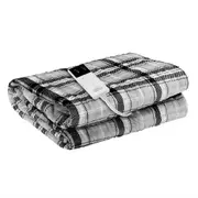 Premium Electric Throw Rug Flannel Snuggle Blanket Washable Heated Grey and White Checkered