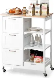 Giantex Kitchen Island on Wheel with Storage, Rolling Cart W/Rubber Wood Coun...