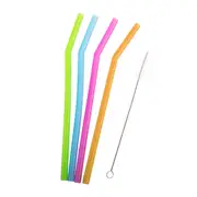 4pc Appetito Translucent Silicone Reusable/Washable Bent Drinking Straws w/Brush