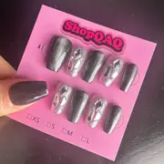 Celestial Summit" Crystal Cat Eye Press-On Nails - Unique Dark Gothic Handcrafted Gel Nail Art