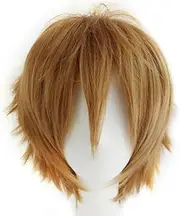 Alacos Short Fashion Spiky Layered Anime Cosplay Wig Light Brown Women Mens Boys Male Short Straight Party Costume Dress Synthetic Wig One Size