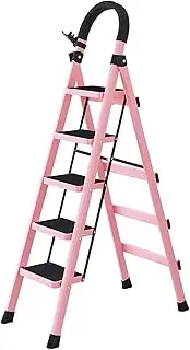 EKDJSN Folding Step Stool Lightweight with Tool Rack, Multipurpose Collapsible Loft Ladder Portable with Handrails, Anti-Slip Pedals, for Household, Indoor and Outdoor (Color : Pink, Size : 5 Steps