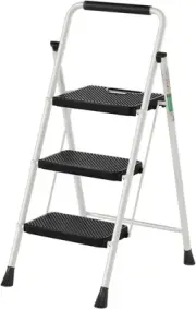 3 Step Ladder, RIKADE Folding Step Stool, Step Stool with Wide Anti-Slip Peda...