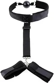 Pipedreams Fetish Fantasy Series Gag and Wrist Restraint, Black