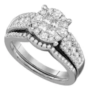 14k White Gold Princess Invisible-set Diamond Wedding Bridal Ring Set 1 Cttw