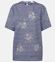 [Rabanne] Rabanne Embellished striped cotton jersey T-shirt AU 14 blue
