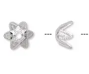 100 Silver Plated Brass 6 Pointed Star 7x4mm Bead Caps to Fit 7-9mm Beads