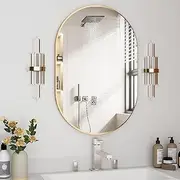 NEUWEABY Oval Bathroom Mirror Capsule Wall Vanity Mirror, 50x75cm Pill Mirrors Wall Mounted Mirror, Large Modern Mirror with Gold Metal Frame, Decor for Entryway, Bedroom, Living Room