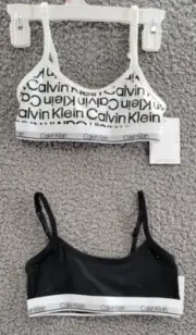 Calvin Klein Modern Classic Crop 2 Piece Bralette Girls S 6/6X Sketch Logo/Black