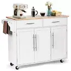 Giantex Rolling Kitchen Serving Island on Wheels w/ Drawers, Black/White