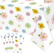 4 Pcs Floral Plastic Tablecloth Spring Daisy Disposable Table Cloth Sunflower...