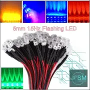 20PC Prewired 6-12V 5mm FLASHING LED 1.5Hz Clear Round Top Light Emitting Diode