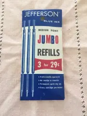 Vintage Jefferson Medium Pen Point 3 Refills Blue Ink New In Package!