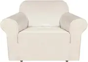 Smarcute Thick Velvet Sofa Cover for Living Room Armchair Cover Sofa Chair Cover Slipcover Furniture Cover, Soft Spandex Fabric Washable (1 Seater, N.Ivory)