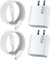 45W USB-C Charger for iPhone 16 Pro Max Charger Fast Charging, Type C Super Fast Charger Block Cord for iPhone 16/16 Pro/16 Plus/15/15 Pro Max, Android Phone, 2-Pack with 6.6FT Long Braided Cable