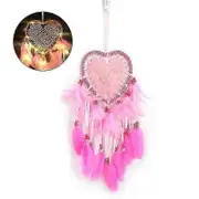 Dreamcatcher Feather Decor Pendant Luminescent Ornament Heart Shape Design Hanging Dream Catcher for Bedroom Pink No LED