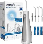 Waterpik Cordless Freedom, Portable Water Flosser - Battery-Operated (Batteries Included), 2 Pressure Settings, Waterproof & Shower Safe, 3 Flosser Tips, 2-Year Warranty - White (WF-03A010)