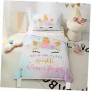 4-Piece Toddler Bedding Set, Includes 1 Flat Sheet, 1 Fitted Sheet, 1 Unicorn