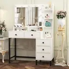 White Dressing Table with LED Lights Mirror Vanity Make up Desk Set with Drawer