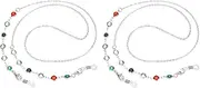 [uxcell] Eye Glasses Holders Around Neck, Silver Crystal Beads Eyeglasses Strap Fashion Stylish Beaded Lanyard Glasses Chain for Women Sunglasses Old Lady Glass, 2 Pcs