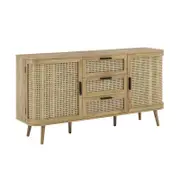 Lana Buffet Cabinet Sideboard 2 Doors 3 Drawers Oak and Rattan