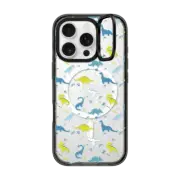 iPhone 16 Pro Impact Ring Stand Case MagSafe Compatible Space Dinosaurs in Neon Green + Blue