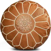 Footstool Moroccan Brown Handmade Genuine Boho Leather Pouffe