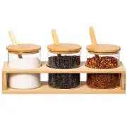 New Glass Containers with Bamboo Lids and Tray Holder. Decorative Storage