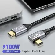 90 Degree 100W 5A USB 3.1 Gen 2 Type C Cable 10Gbps Data Sync Fast Charging Cord