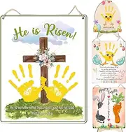 Easter DIY Handprint Craft for Kids, Baby's First Easter Handprint Art Sign, Bible Verse Crafts, Baby Handprints Christian Keepsake Project Memory Cross Religious School Activity, He is Risen