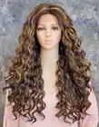 Long Wavy Curls Heat Safe Lace Front Human Hair Blend Wig Light Brown/Blond EVEF