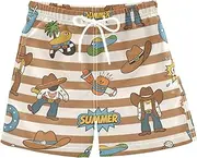 [sanluoli] Brown White Vintage Western Cowboy Boys Swim Trunks Youth Swimsuits Quick Dry with Liner Beach Hawaii Vacation 2T