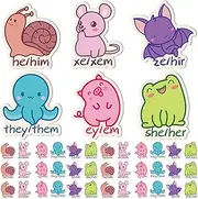 [Ferreve] 48 Pcs Pronoun Badges Pins Gender Identity Pins Cute Animal Xe Xem Button Pin Wooden Multiple Colors Pronoun Pinback for Shirts Clothes, Wood, wooden